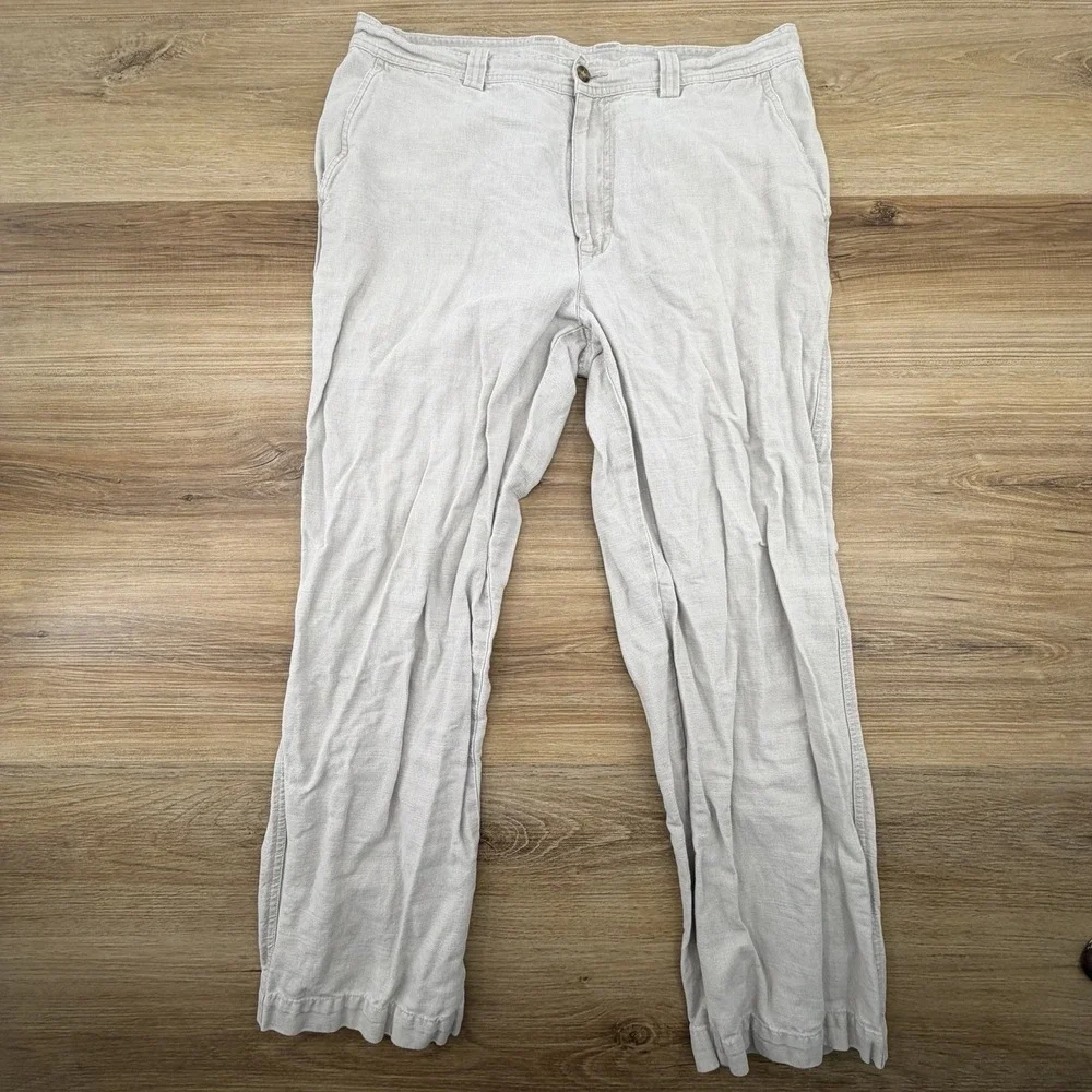 LL Bean Mens Linen Cotton Blend Pants 36x30 Cream Straight Leg 0 AVF2 Off White
